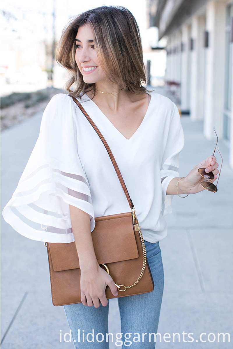 Blus Kemeja V-neck Longgar Blouse Loose Top Shirt V-neck